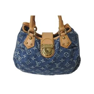 Louis Vuitton Pleaty Denim Monogram Handbag Blue